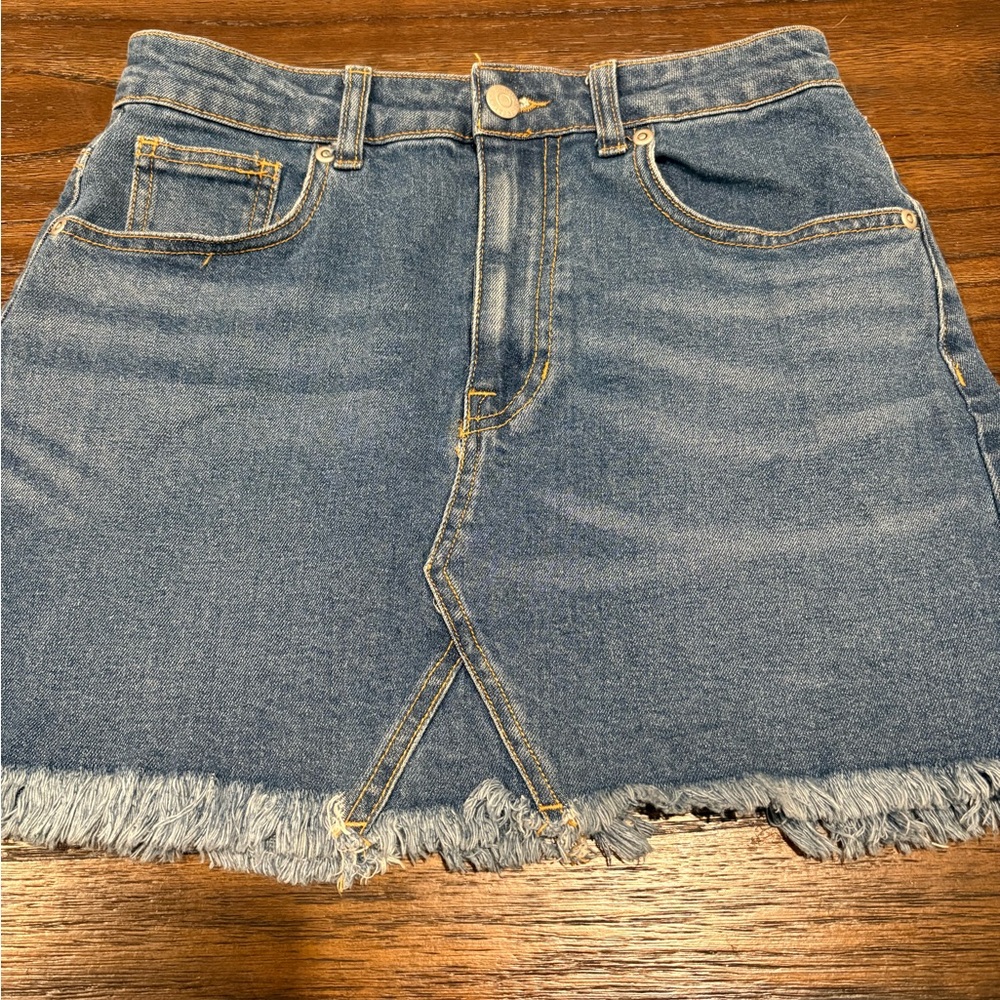 Harper Blue Denim Mini Skirt with Frayed Hem